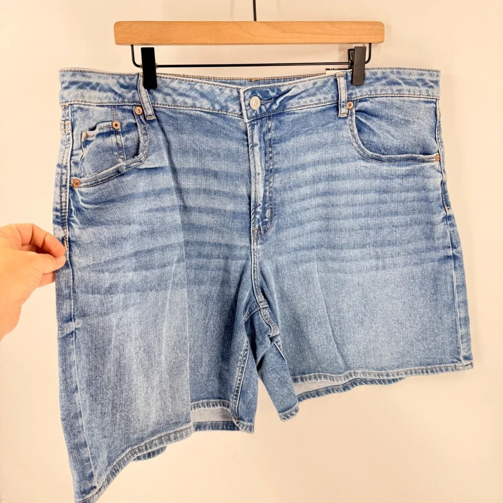 American Eagle Low-Rise Baggy Denim Shorts Blue 18 Y2K Relaxed Stretch
